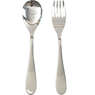 Willyv 韓國產 304不鏽鋼 Bello 兒童餐具組, 湯匙 + 叉子, 銀色, 1套