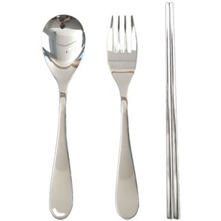 Willive 韓國製 304不鏽鋼 Bello 兒童餐具組, 湯匙 + 叉子 + 筷子, 銀色, 1套