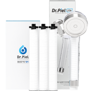 Dr.Piel 皮益博士 輕量過濾蓮蓬頭 + 第一道濾芯 3入組, 1個, 銀色 + 白色