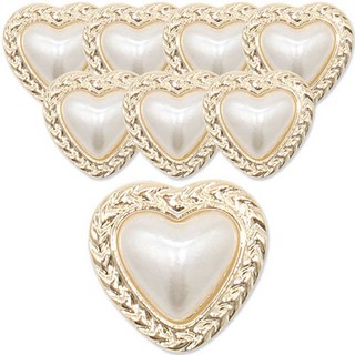 동대문단추왕 월계수 하트 진주 단추 15mm, 골드화이트, 8개