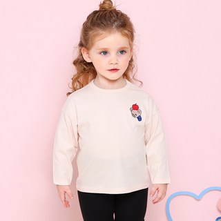 milk mile 童款素色小熊愛蘋果印花寬鬆長袖上衣