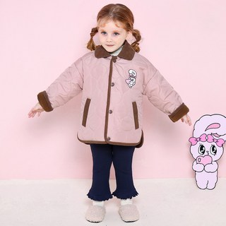 milk mile 艾絲樂小兔系列童款素色印花毛絨領衍縫外套