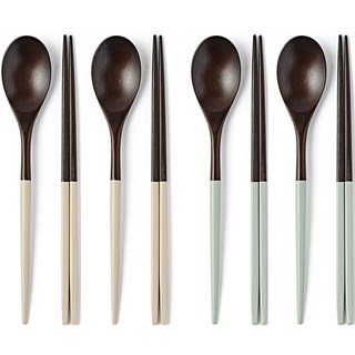 글라스락 셰프토프 옻칠 컬러 블랙 수저 4조 세트, 오이스터 그레이, 더스티 민트, 숟가락 4p + 젓가락 4쌍, 1세트