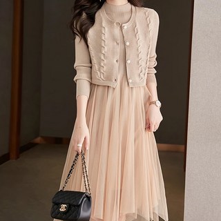 Paperments 圓領扭結圖案背心不對稱襯衫洋裝套裝 06327