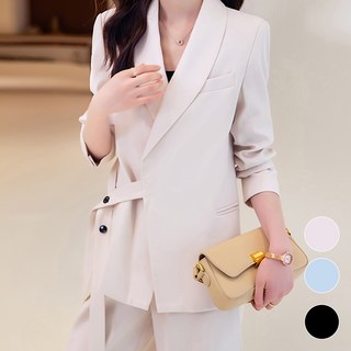 Paperments 正裝簡約都會風綁帶鈕扣夾克 + 復古長褲套裝 06280