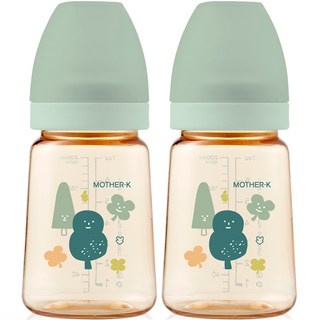 마더케이 베이직 PPSU 포레스트 무꼭지 젖병, 민트, 180ml, 2개
