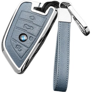 REGENS BMW 金屬皮革全包覆智慧鑰匙殼 5系列 X3 X5 C7 A型, 單一商品, 藍色