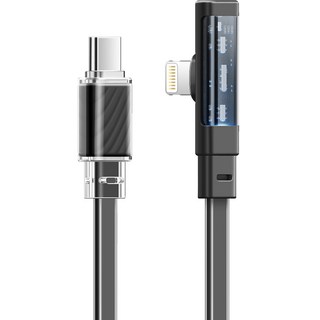 Mcdodo 麥多多 馬卡龍色系90度扁平貼合C to 8pin PD快速充電線, 1.2m, 黑色, 1個