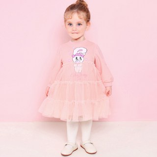 milk mile 艾絲樂小兔系列童款素色印花薄紗連身裙 愛心小兔款