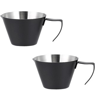 KALDIN 大容量不鏽鋼奶泡杯 附刻度量杯 義式濃縮咖啡不鏽鋼烈酒杯 110ml, 黑色, 2個