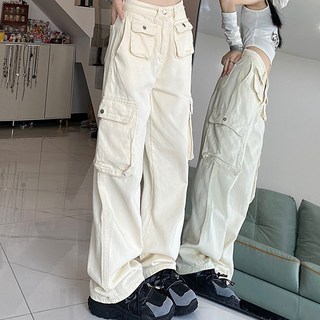 MEICHEL 女款多口袋高腰寬版吊帶褲 03732