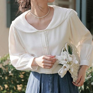 Paperments 純白圓領簡約長袖襯衫 06928