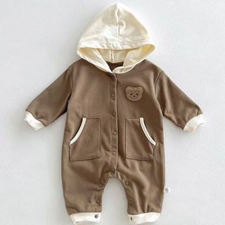 JOYMULTI 嬰兒小熊圖案長袖連帽連身衣
