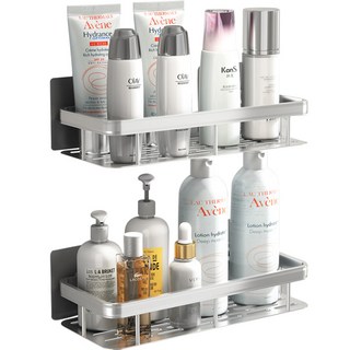 shinhungclass MEO免鑽孔鋁製一字浴室置物架, 銀色, 2個