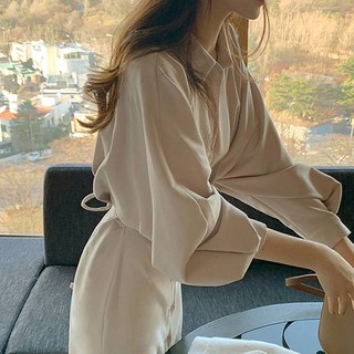 女款法式襯衫連身長裙, 象牙白