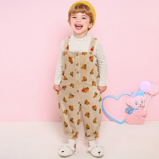 milk mile 童款可愛毛茸茸小狗圖案燈芯絨吊帶褲