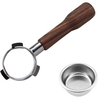 Kaldin Crema 無底 Breville 兼容 54mm 咖啡機把手 + 濾杯套組, 1套, 胡桃木色