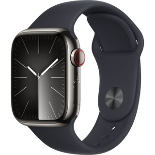 Apple 애플워치 9 GPS+Cellular, 41mm, 스테인리스 스틸, 그래파이트 / 미드나이트 스포츠 밴드, S/M