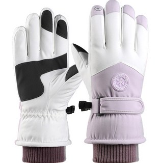 Elsso 防水防寒智慧型手機觸控滑雪手套 雙手一組, 圓形標誌 紫白色