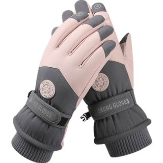 Elsso 防水防寒智慧型手機觸控滑雪手套 一對, 圓形標誌 深灰粉紅