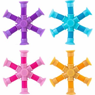 趣味伸縮Pop Tube指尖陀螺4件組, 紫色 + 藍色 + 粉紅色 + 黃色