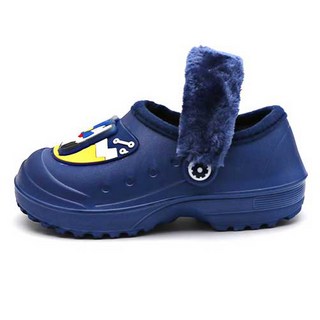 旋風衝鋒兒童方塊束帶防寒室內拖鞋