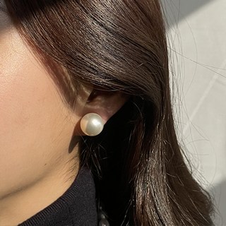 엘라주르 여성용 왕진주 귀걸이 14mm