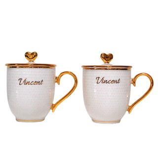 BELUZ casa 文森特愛心杯蓋 2入 + 馬克杯 300ml x 2入組, 白色, 1套