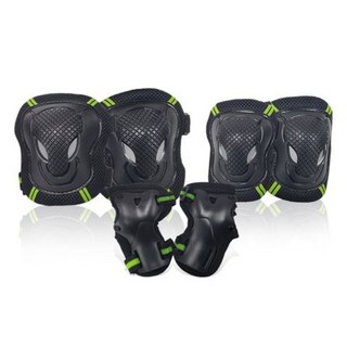 브렌스 다용도 스포츠 자전거 인라인 무릎 2p + 팔꿈치 2p + 손목보호대 2종 세트, 블랙그린, 1세트