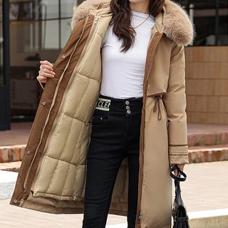 Goodif 女款絨毛領鋪棉中長版大衣