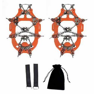 Elmountain 23爪登山鏈式冰爪 附綁帶收納袋組合, 橘色