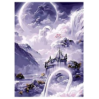 Allode 夢幻夢想城堡圖 牆面裝飾 鑽石畫 DIY套組 圓形 30 x 40 cm, 1個, NO 05