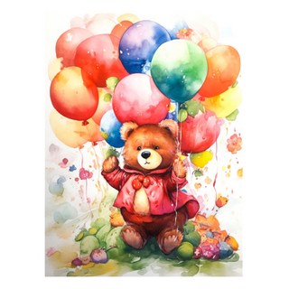 알로데 러블리 풍선 큐트 베어 벽 장식 스퀘어 DIY 보석십자수 50 x 70 cm, NO 02, 1개