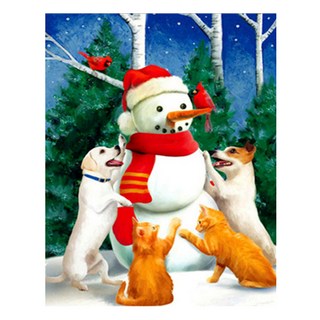 Allode 雪人 聖誕老人 聖誕樹 冬季 牆面裝飾 DIY鑽石畫 圓形 30 x 40 cm, 1個, NO. 06