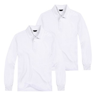 urbantee 30支網眼布翻領長袖Polo衫 2件組, 白色, 白色