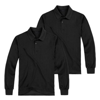 urbantee 30支網眼布翻領長袖Polo衫 2件組, 黑色的。黑色的