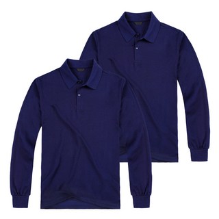 urbantee 30支網眼布翻領長袖Polo衫 2件組, 海軍，海軍