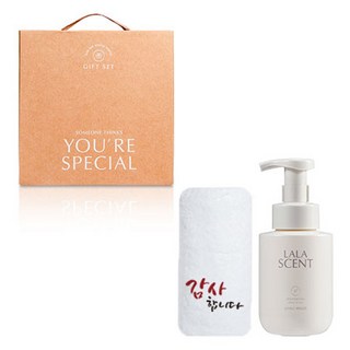 LALA&MORE Lalascent 愛戀微風香氛洗手乳 + 飯店毛巾 週歲宴回禮禮盒, 奶油白(飯店毛巾), 1套