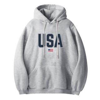 中性款USA文字印花連帽長袖T恤