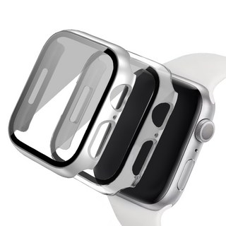 Luarmo Apple Watch 螢幕保護鋼化玻璃全覆蓋保護殼 2入, 銀色, 透明