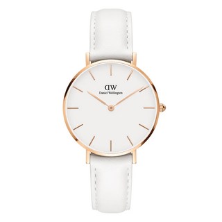 Daniel Wellington 女用 PETITE BONDI 白色皮革 蛋殼白錶盤 時尚手錶 32mm