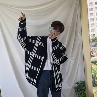 Fashion Flow男款優雅格紋亮點寬鬆開襟衫