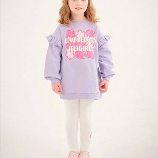 JELISPOON 女童款花朵字樣印花荷葉邊長袖T恤