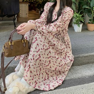 Paperments 圓領碎花燈芯絨連身裙 08533, 杏色