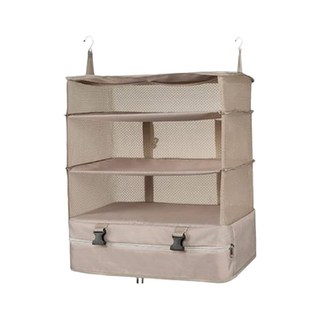 Viita 行李箱衣物收納三層掛袋, 不鏽鋼掛勾可直接掛至衣櫥, 露營/出國/收納都適合, 淺咖色, 1個