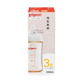 pigeon 貝親 實感哺乳塑膠奶瓶 3個月以上, 白色, 240ml, 1盒
