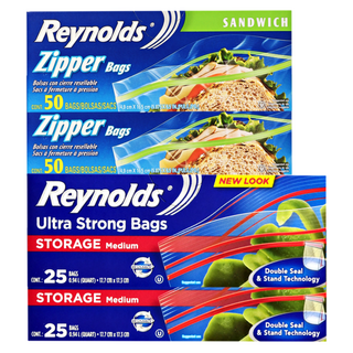 Reynolds 夾鏈袋 小型 50入 x 2個 + 冷藏用 中型 25入 x 2個 套組, 1套, 混合