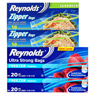 Reynolds 夾鏈袋 小型 50入 x 2個 + 冷凍用 中型 20入 x 2個 套組, 1套, 混合