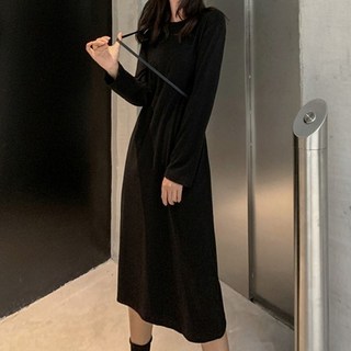 Paperments 素色日常簡約中長版連身裙 08782, 黑色
