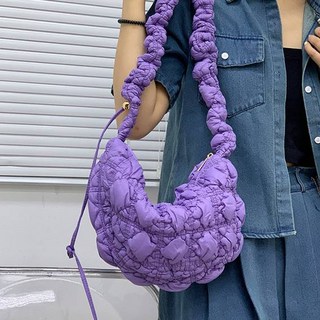 雲朵抓皺布料流浪肩背包, 紫色